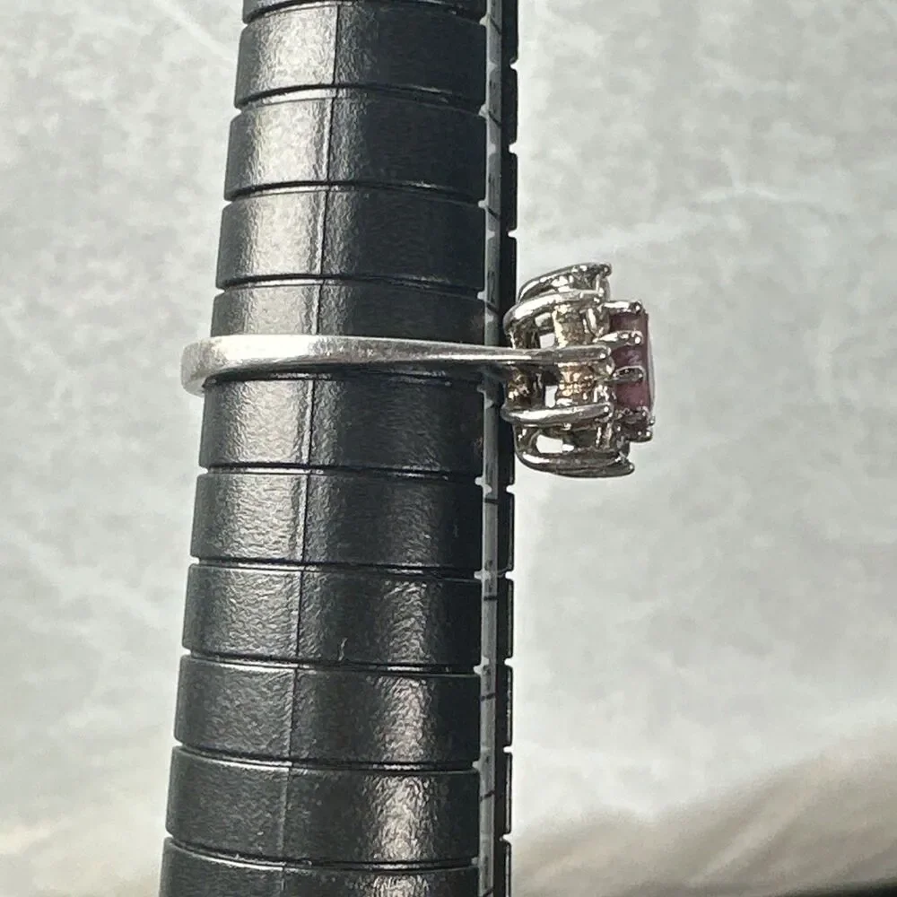 925 Sterling Silver Pear Ruby-Created Halo Ring Size 6 – 2.6g NV Marked